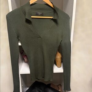 The Workshop Forest Green Ribbed Long Sleeve Top